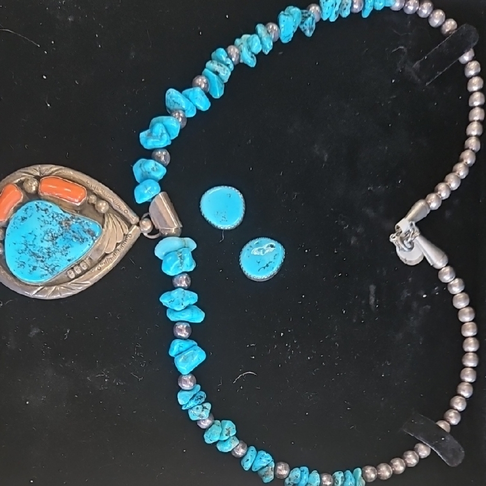 Turquoise Chip Necklace and Earrings Set - Blue Statement Jewelry
